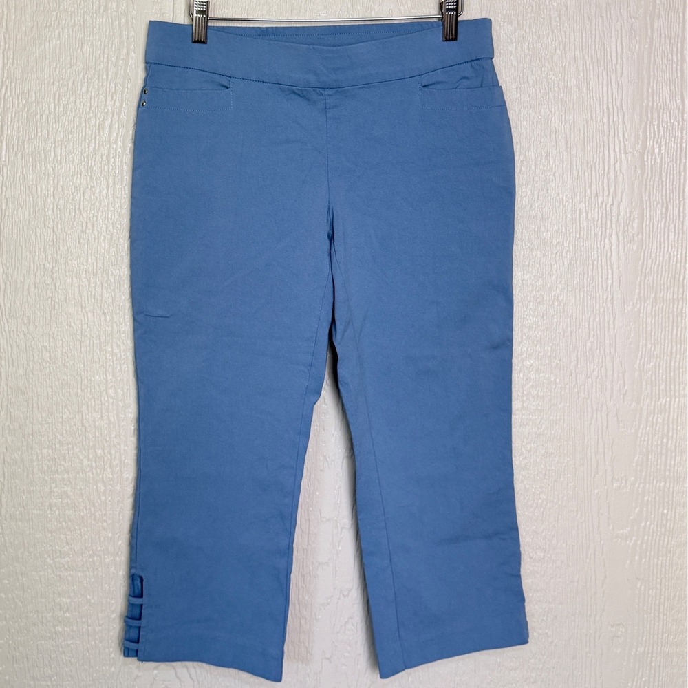 89th + Madison Womens Blue Pull On Capri Crop Pants Studded Ladder Hem Size 4